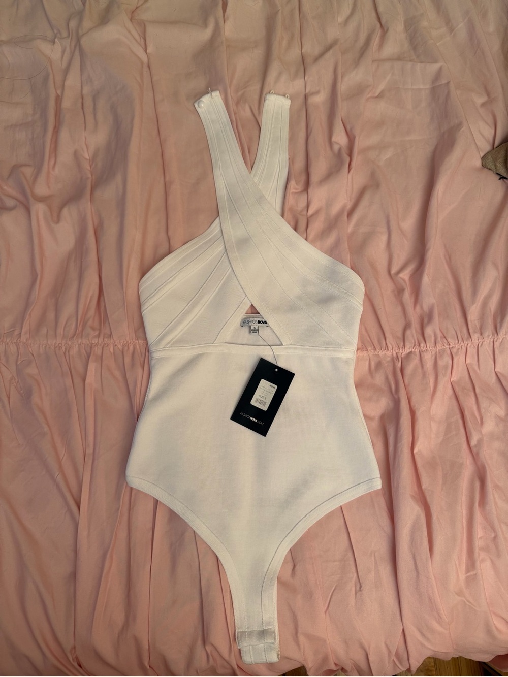 Fashion Nova White Crisscross Ribbed Bodysuit